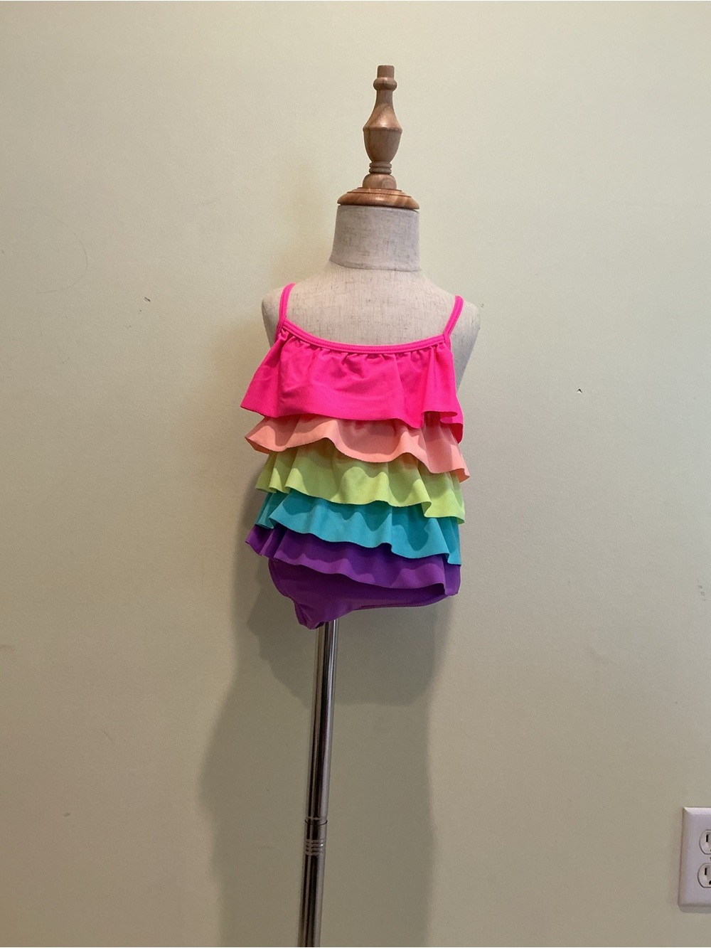 Gymboree Girls One-Piece Swim with Rainbow Ruffles - Hot Pink Multicolor
